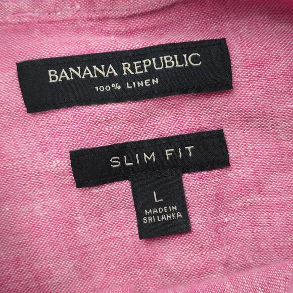 Banana Republic linen long sleeve button down shirt L slim fit pink mens 7005 - Picture 7 of 8